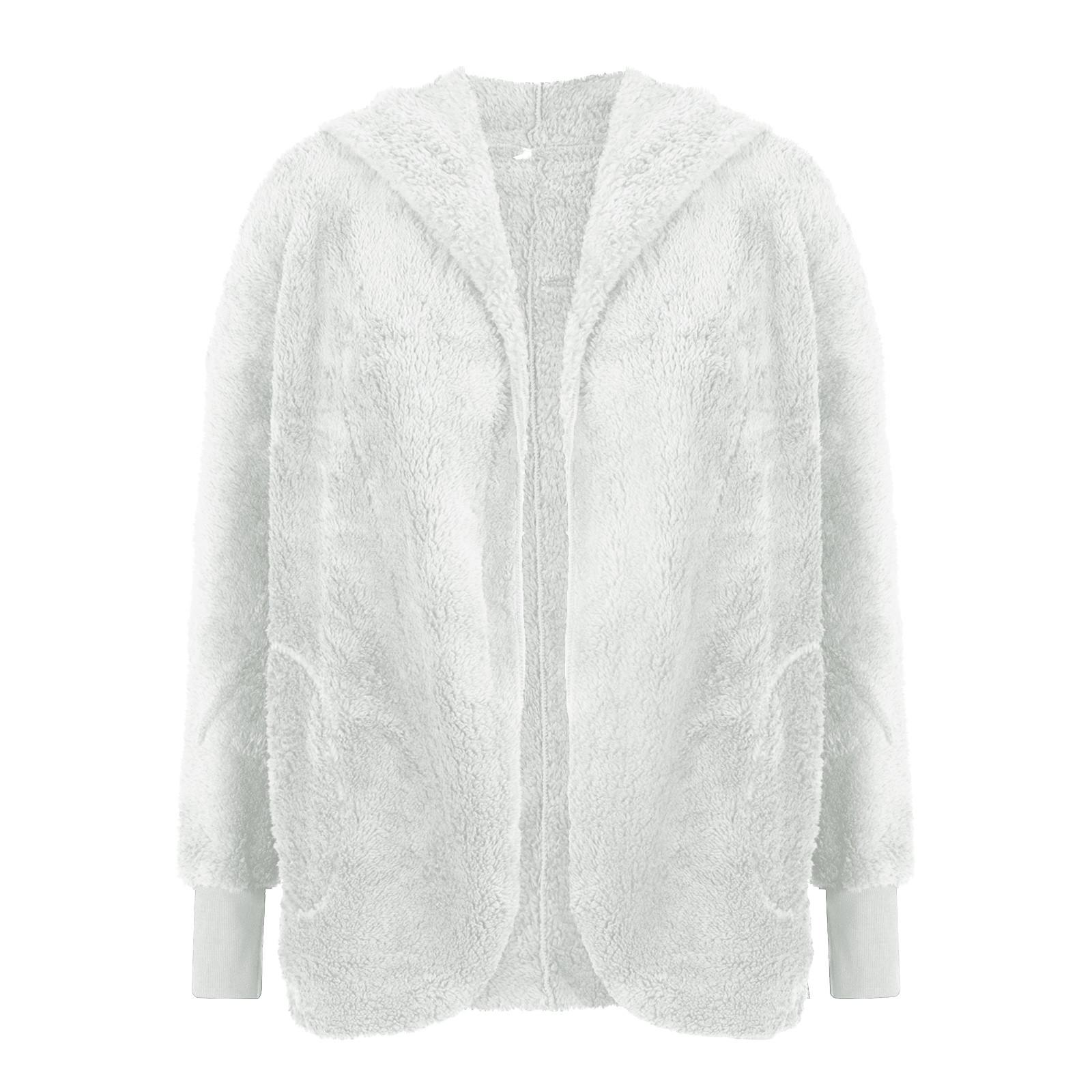 Женская осенне-зимняя плюшевая куртка средней длины с отворотами и капюшоном XL — фото 6