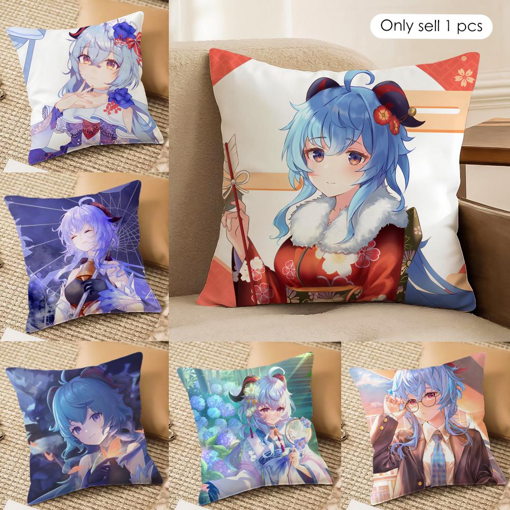 Ganyu Genshin Impact Cushion Cover Silky Short Plush Invisible Zipper Dustproof Sofa Pillow Case For Home Decor