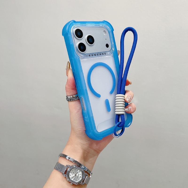 

For Magsafe Magnetic Wireless Charging Soft TPU+Hard PC 3 in1 Lanyard Phone Case for iPhone 17 Pro Max 15 14 13 16 Pro Max Cover iPhone 13 синій