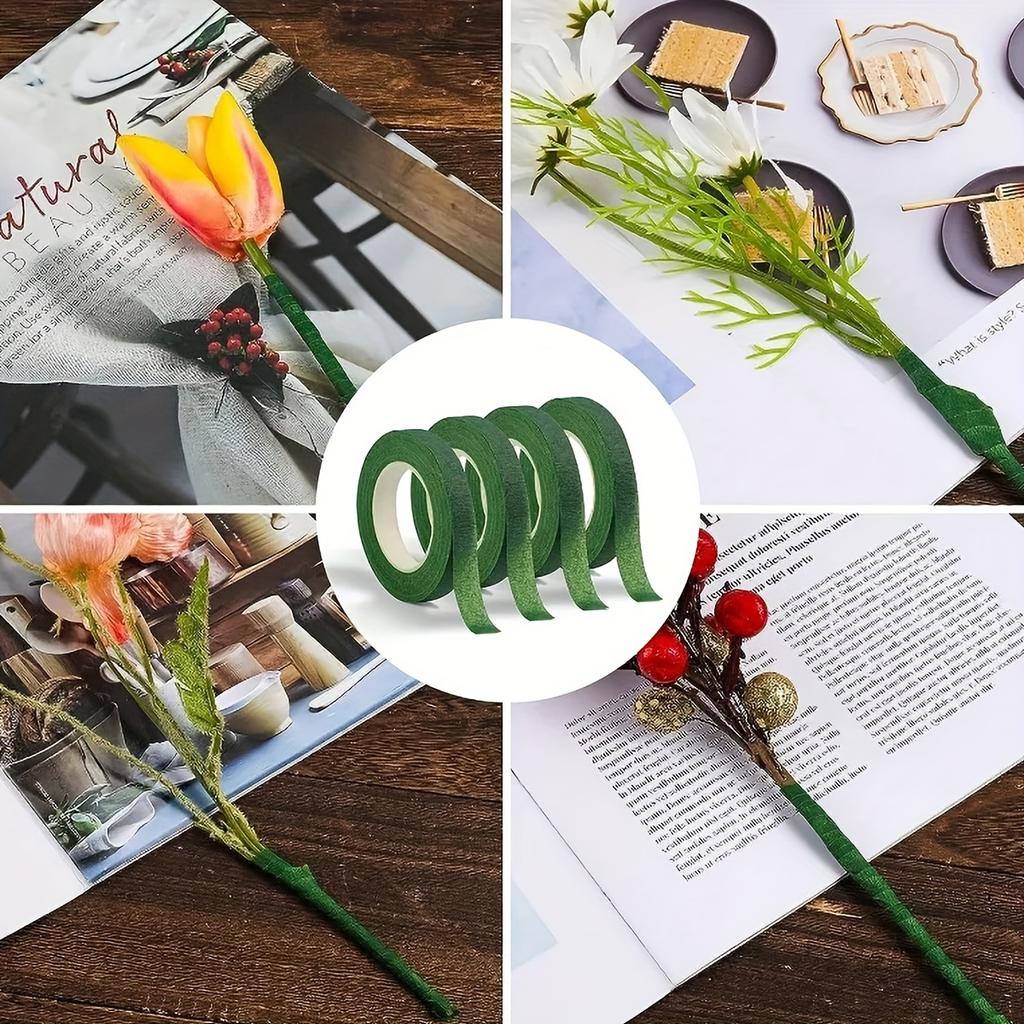 1 Rolls Floral Gardening Tape - 20m Self-Adhesive Green Floral Stem Tape - DIY Craft Material for Bouquet Wrapping, Wedding Supplies and Decoration