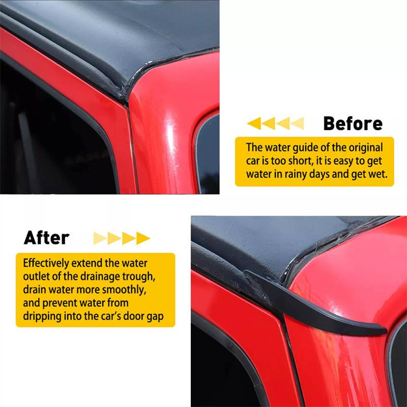 1Pair Car Rain Gutter Extensions Roof Water Guard Diversion Channel Slot For Jeep Wrangler Jk Jku 2007-2018 External Accessory