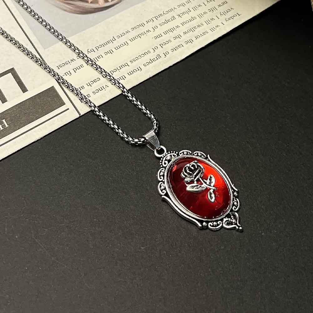 Gothic Bat Rose Heart Cross Pendant Necklace - Hip Hop Unisex Sweater Chain