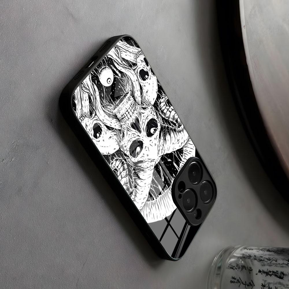 Occult Skull Black And White Phone Case Glass For IPhone17 Air 16 15 17 14 Pro Max 13 12 11 X XS XR Plus For Samsung S 25 24 23