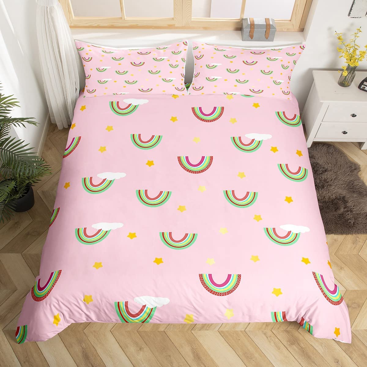 

Rainbow Duvet Cover Set Heart Love Bedding Set Microfiber Colorful Rainbow Clouds Comforter Cover Twin King Size For Kids Girls 228x228cm 3pcs