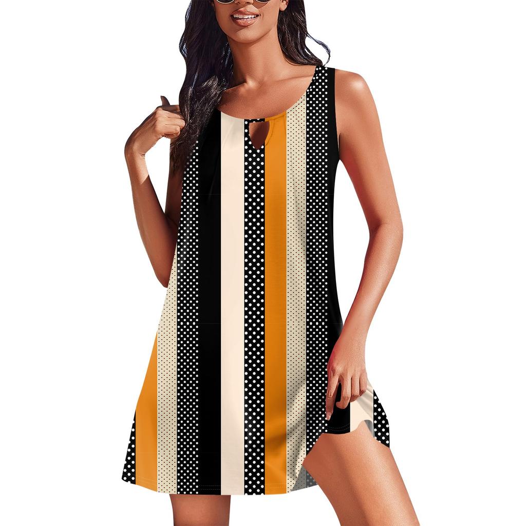 Damen Sommerkleider Lockerer U-Ausschnitt Ärmelloses Sommerkleid Kleid Mit Taschen