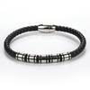 Stainless Steel Braided Leather Bracelet Men Magnetic Clasp Geometric Design Titanium Unisex Wristband