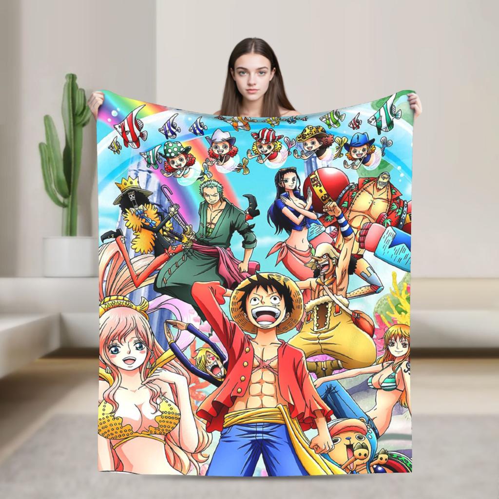 Japanese Anime Blanket Fleece Spring Autumn Luffy Anime Multifunction Lightweight Thin Throw Blanket for Bed Travel Bedspreads