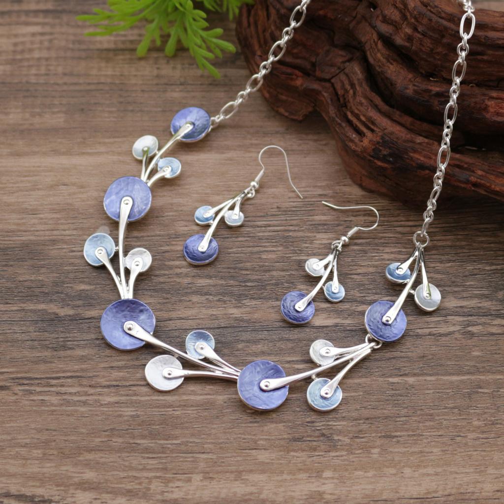 New Enamel Flower Earrings Necklace Set, Ladies Versatile Round Petal Earrings Necklace