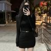 Elegant Slim-Fit Long-Sleeve Dress for Women - Autumn Half-High Neck, Waist-Cinched, Hip-Hugging Mini Skirt.