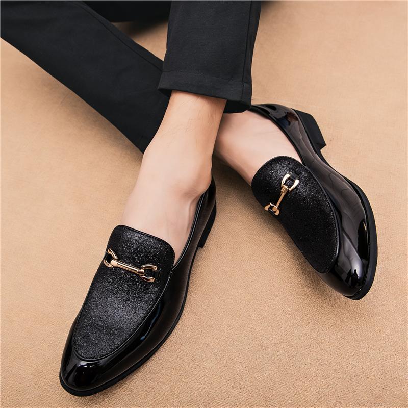 Designer Fashion Luxury Men's Black Metal Buckle Casual Dress Leather Shoes Male Wedding Homecoming Prom Footwear Zapatos Hombre