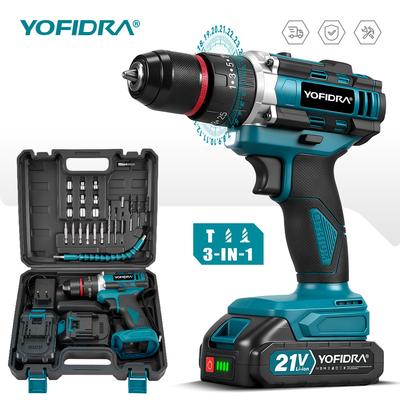 YOFIDRA Torque Electric Impact Drill Handheld 3IN1 Cordless Impact Drill Woodworking Power Tool for Makita 21V Battery