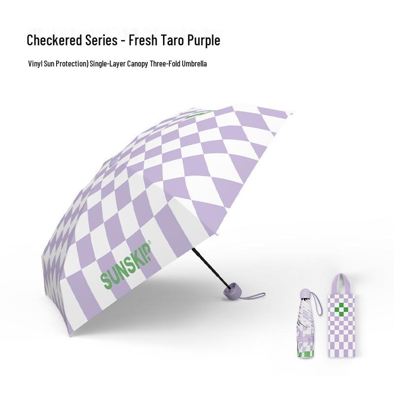 

Солнцезащитный козырек SUNSKIP Ultralight в клетку: Зонт Sunbeam тройного сложения с 6 спицами, с черным клеем, солнцезащитный с защитой от УФ-лучей. Diameter 95cm светло-фиолетовый