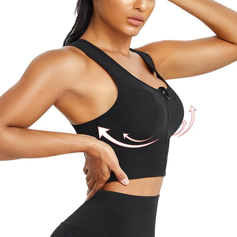 Women Front Zip Racerback Sports Bra For Yoga Fitness Comfortable Moisture Wicking