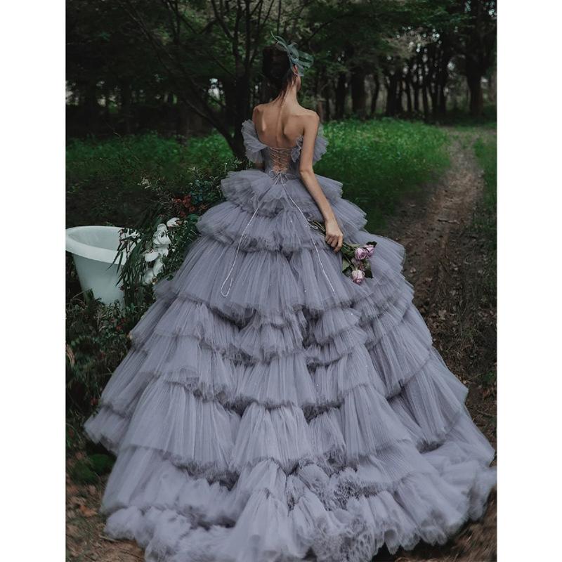 Evening Dress 2025 New Color Dress Wedding Dress Location Trailing Cake Skirt Mori Travel Dress