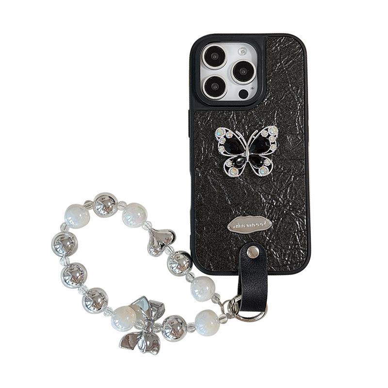 Rhinestone Butterfly High-end Chain Mobile Phone Case for 15 for Apple 17 Handheld for IPhone16pro Leather Fashion