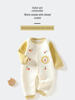 Three-Layer Warm Cotton Boneless Onesie for 0-6 Months