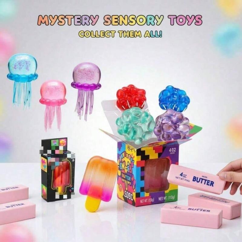 Cute Squishy Mystery Box, Random Assorted Squeeze Toys, 2+Pcs Surprise Stress Relief Fidget Gift for All Ages