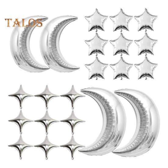 

Набор воздушных шаров «Луна и звезда» Четырехконечные звезды, лунные алюминиевые фольгированные шары, многоразовые воздушные шары для украшения вечеринки для мальчика, девочки, детского душа, дня рождения, годовщины B серебряный