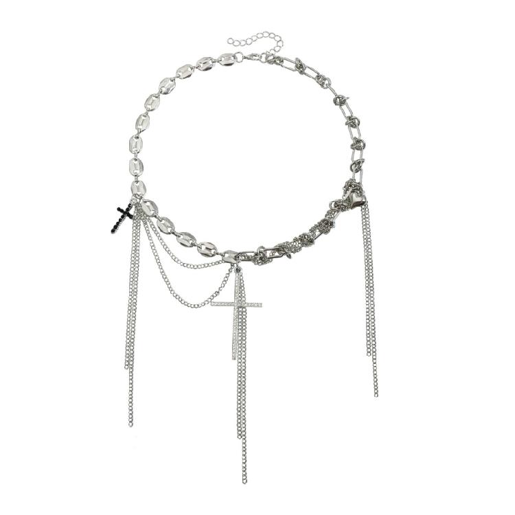 

Contemporary Heart And Crucifix Pendant Necklace With Swing Fringe Detailing Lightweight Alloy Jewelry Gift 1