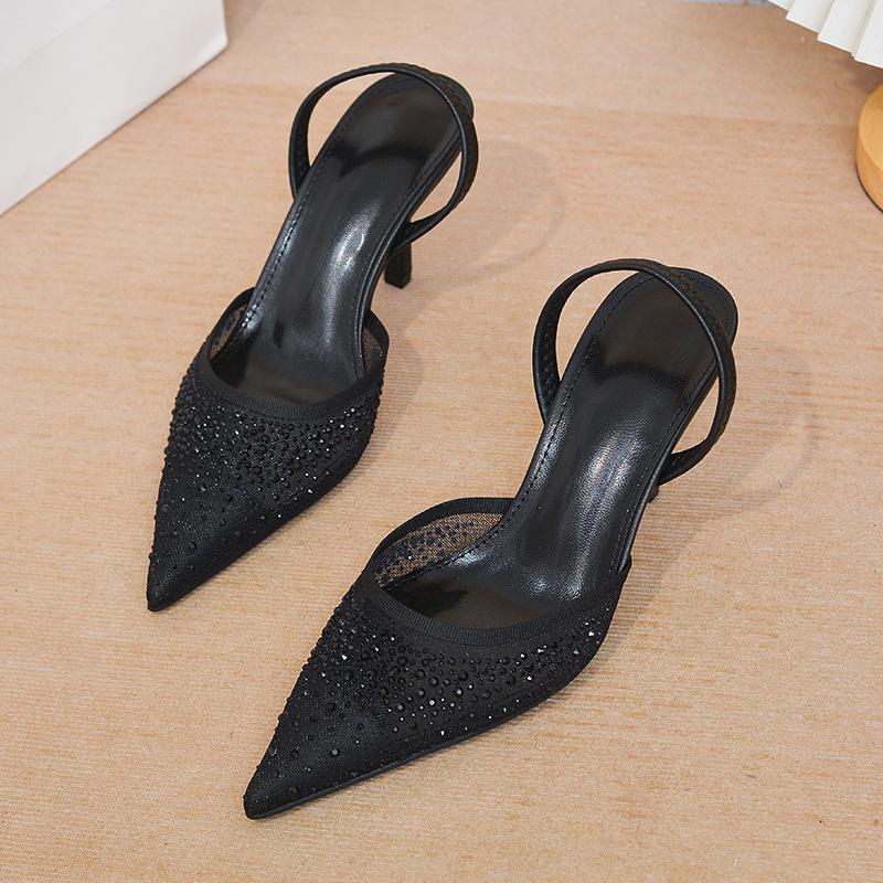 ZA2025 Damen Glänzende Netz-Mules mit Hohem Absatz und Offenem Rücken, Ankunft Frühjahr 2026, Sandalen mit Spitze.