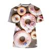 Donuts Food 3D Print Kids Short Sleeve Tee Round Neck Graphic Top Daily Outdoor Wear For Boys Girls