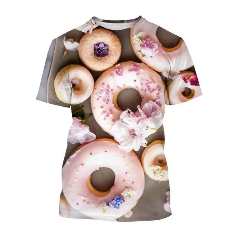Donuts Food 3D Print Kids Short Sleeve Tee Round Neck Graphic Top Daily Outdoor Wear For Boys Girls