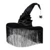 Halloween Witch Hat Black Purple Long Tassel Wide Brim Pointed Cap Costume Party