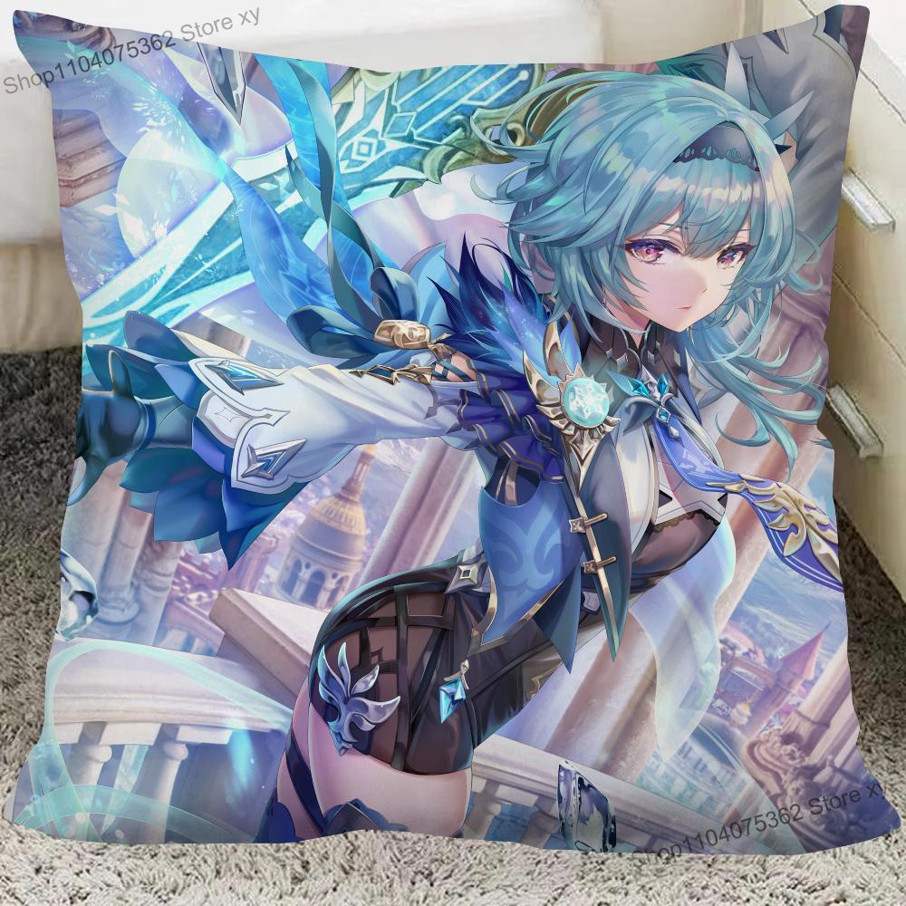 1Pc Game Anime Genshin Impact Eula Lawrence Pillow Case Square Pillow Cushion Cover Bedroom Sofa Room Decoration Casual
