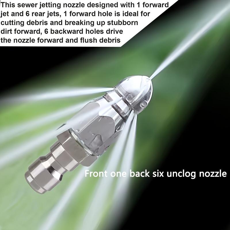 1/4 Inch High-Pressure Water Jetting Hose Nozzle, 5000 PSI, Quick Connect Drain Clog Remover, Non-Electric Manual Operation