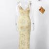 Summer Flower Printed Women's Sexy Low Cut Dress Sleeveless Backless Slim Sling Dresses Beach Vacation Lady Vestidos