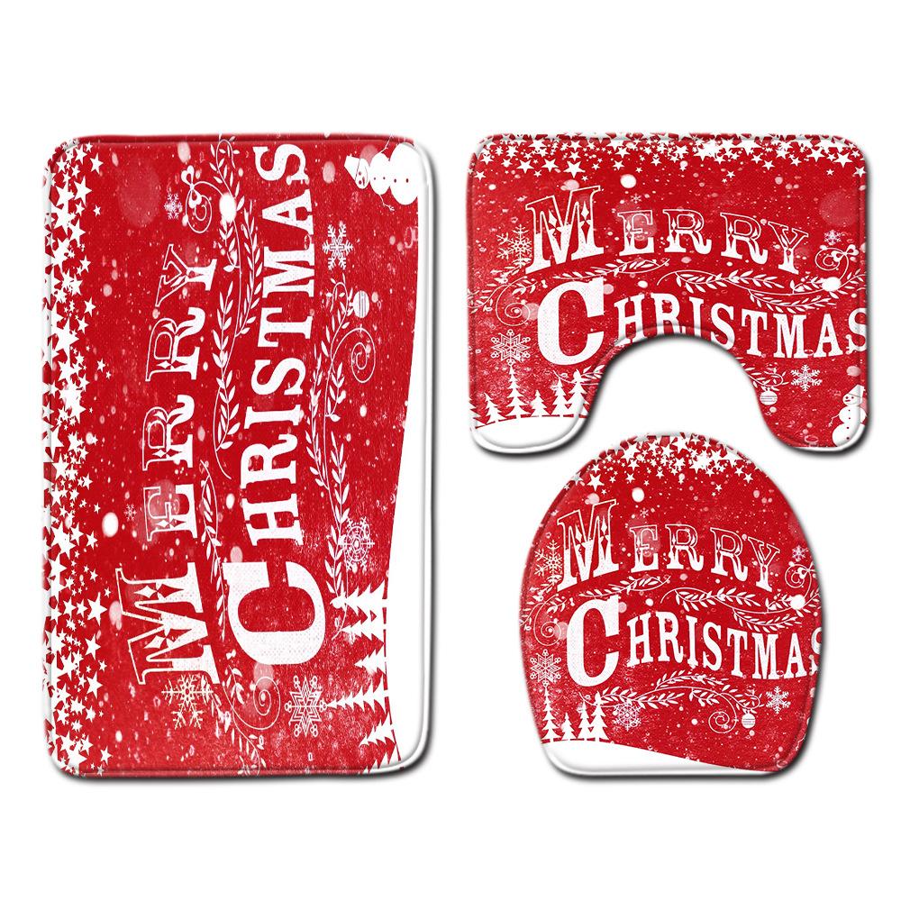 Christmas Shower Curtain Floor Mat Combination Four-Piece Set Bathroom Toilet Carpet Shower Room Mat Foot Mat