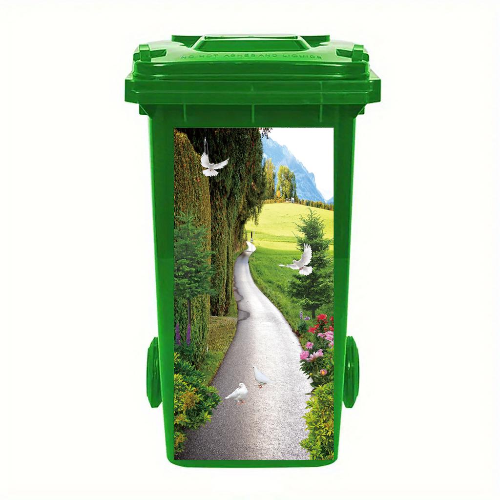 1 Pezzo Adesivo Pattumiera Alberi Verdi a Cascata Autoadesivo Paesaggio Naturale Decalcomania con Scene Vivaci di Foresta, Fiume e Funghi per Giardino Esterno