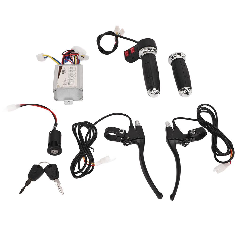 Electric Bike Controller Kit 24V 500W Brushed Controller 3 Speed Throttle Grip Brake Lever with Lock for Tricycle