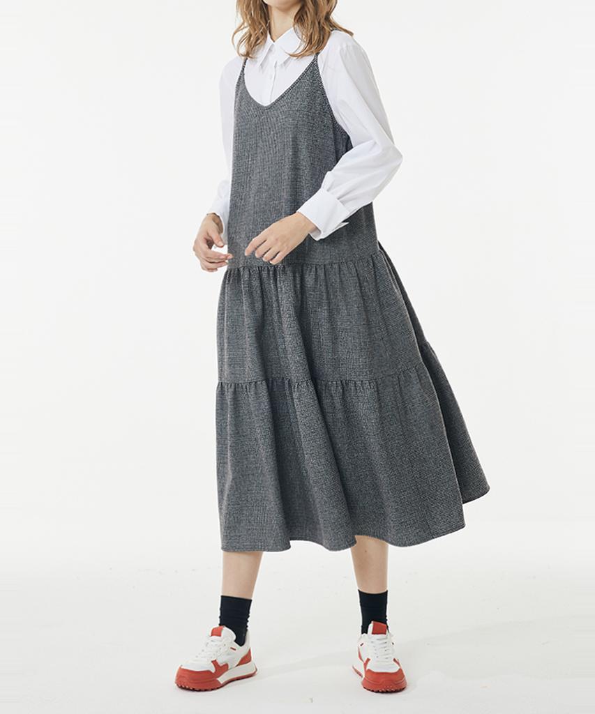 Boyeon Bustier Check Wool Dress Gray 703