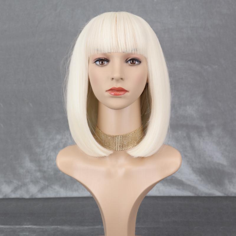 XINRAN Dámská módní černá paruka délky po ramena s úhlednou ofinou ze syntetického vlákna pro každodenní nošení, cosplay, krátký bob, černá paruka