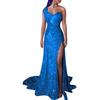 Club Party Women Sexy Plus Size Sequined One Shoulder Split Maxi Evening Dress