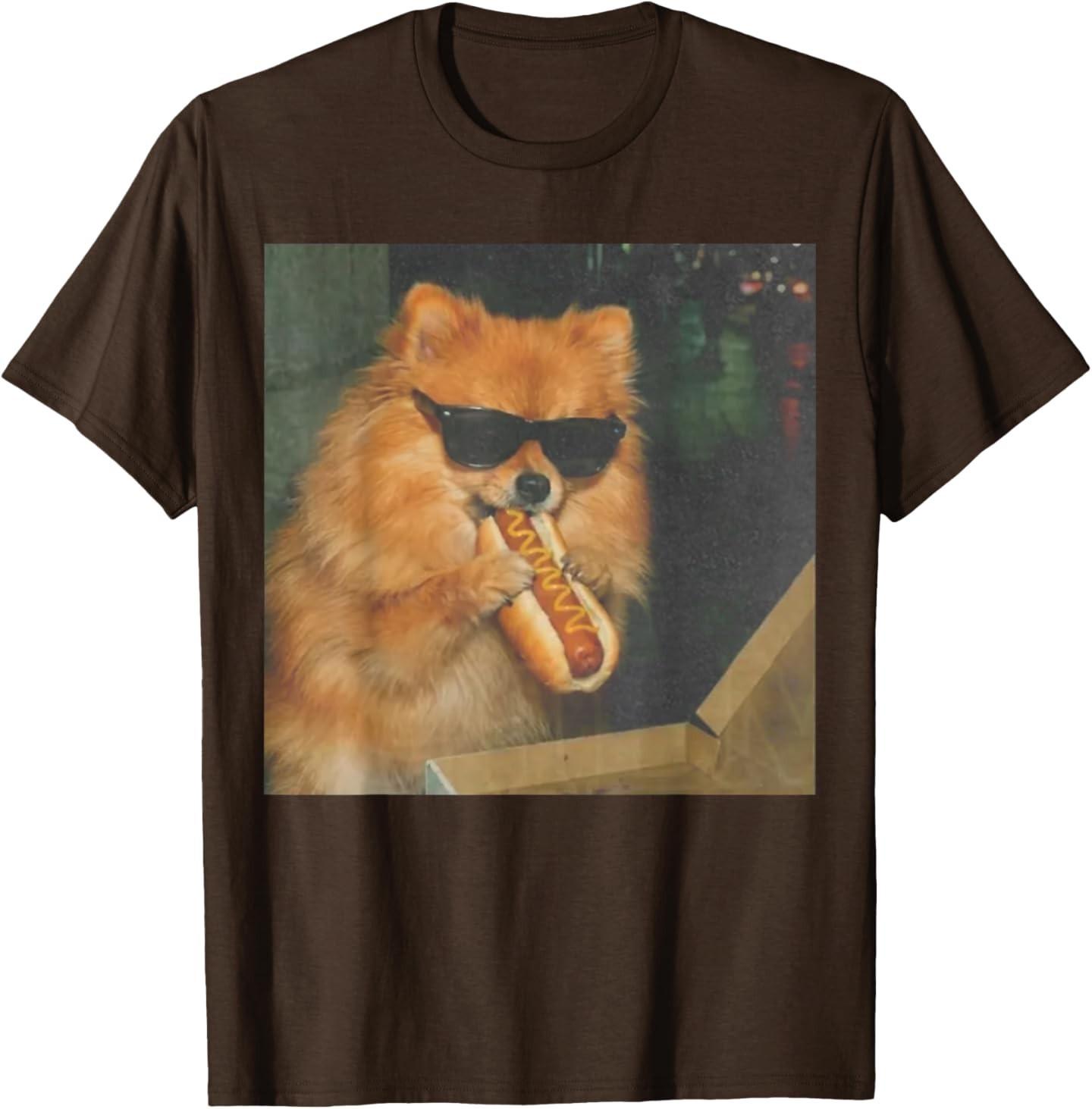 Pomeranian Dog Eating Hot Dog Funny Dog Meme T-Shirt Unisex T-Shirt M