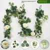 2Pcs Artificial Eucalyptus Vine With White Flowers Faux Greenery Garland For Wedding Arch, Wall And Party Decoration