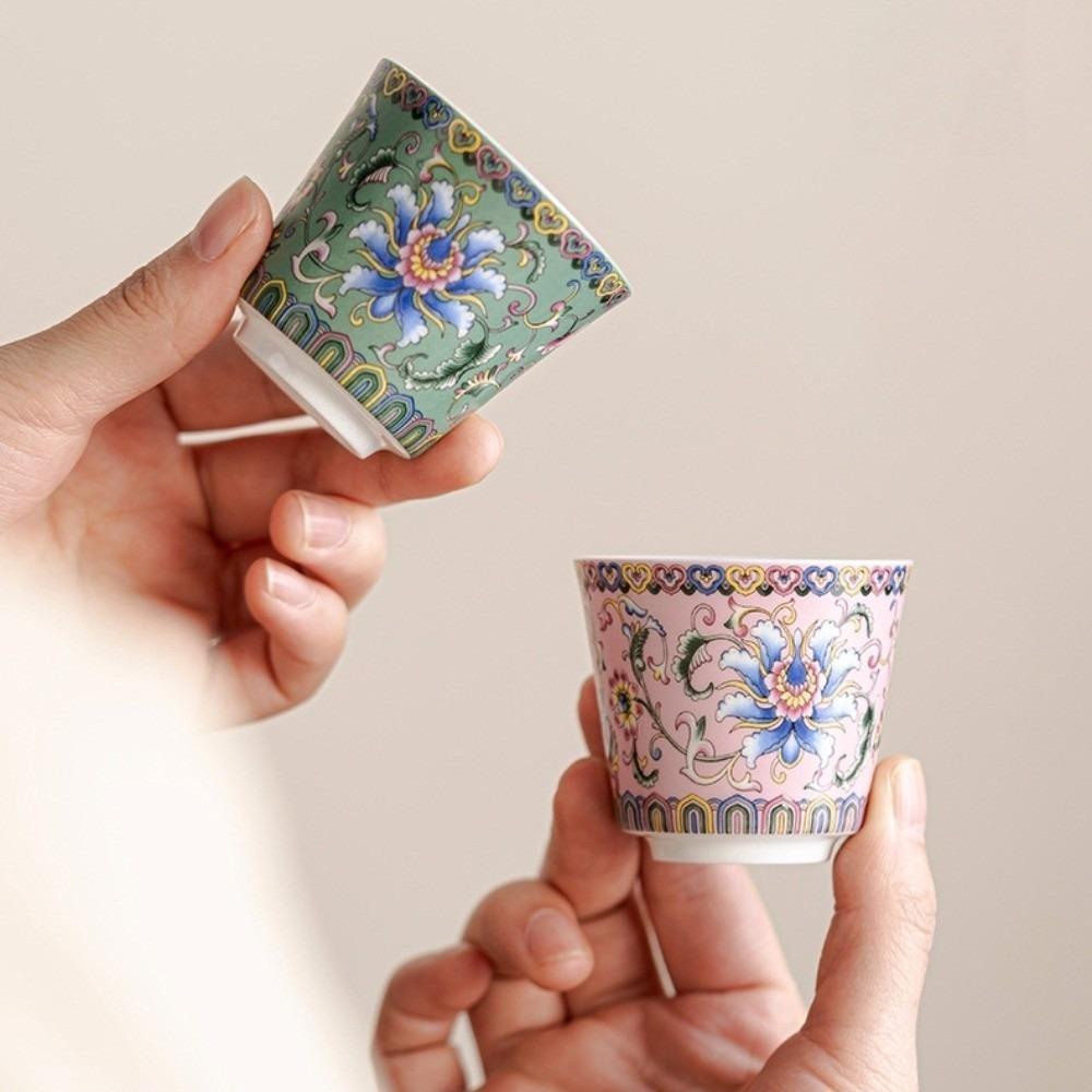 6pcs/set Chinese Style Tea Cup Flower Enamel Cup Teaware Ceramic Cup  Living Room