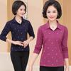 Autumn Cotton Lapel T-shirt for Middle-aged & Elderly Women - Long-Sleeve, Loose Fit, Plus Size