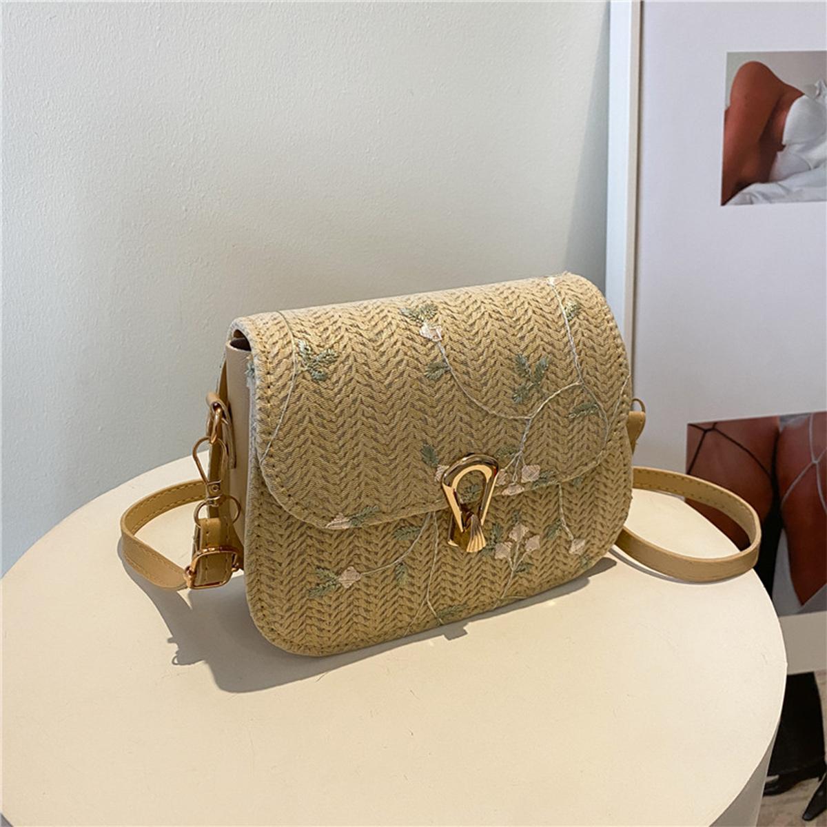 

Стильная соломенная сумка через плечо для женщин, легкая, плетеная, с вышитыми цветами, съемный ремень для пляжного отдыха, летних прогулок