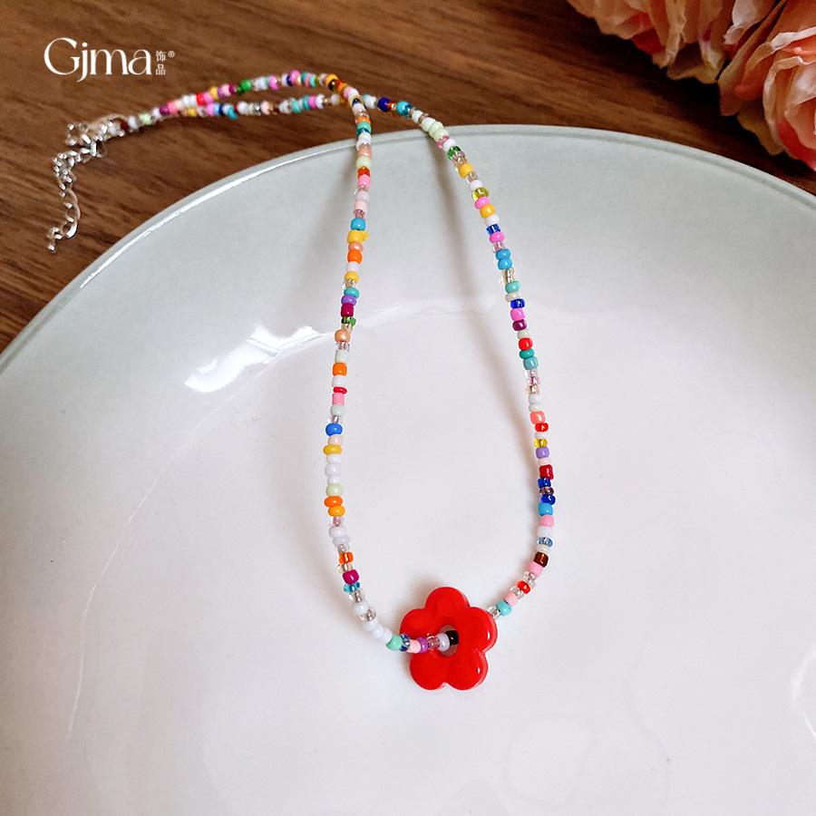 Dopamine stained glass flower necklace collarbone chain fresh necklace design sense niche