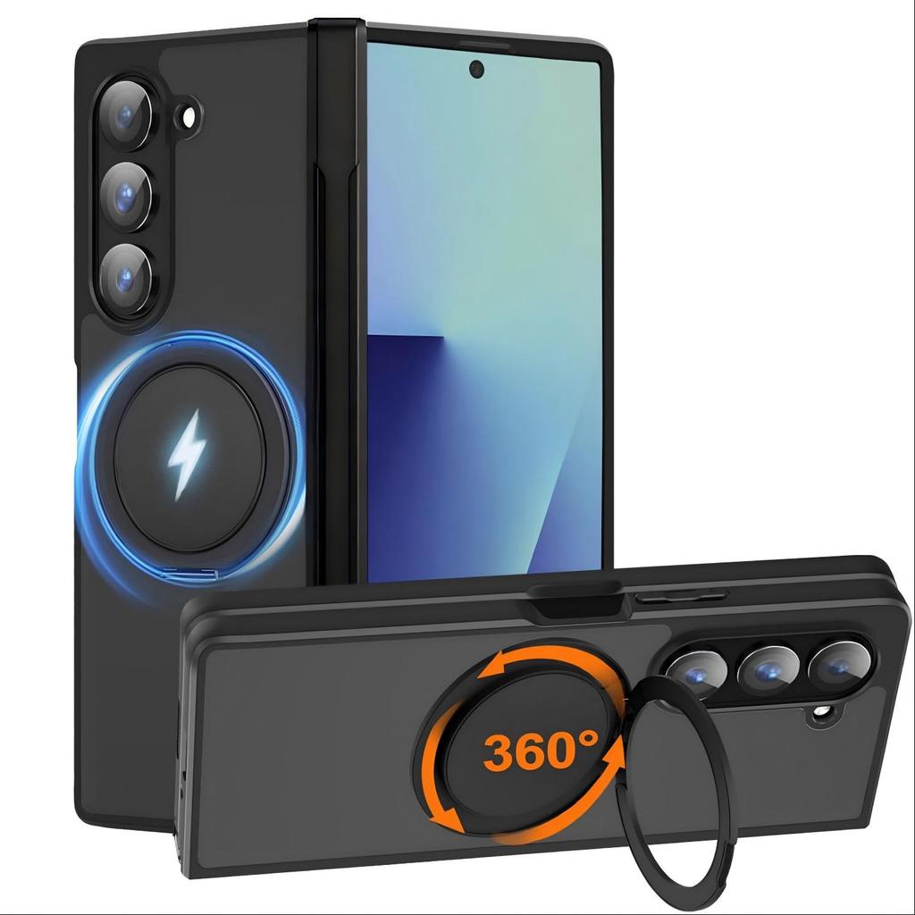 Magnetic Wireless Charging and Holder Case for Samsung Galaxy Z Fold 7, Hard Transparent Matte Protective Back Cover