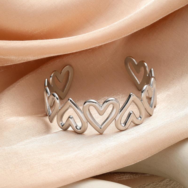 European-American Designer Bow & Heart Teardrop Bracelet Ring for Women's Summer Vacation