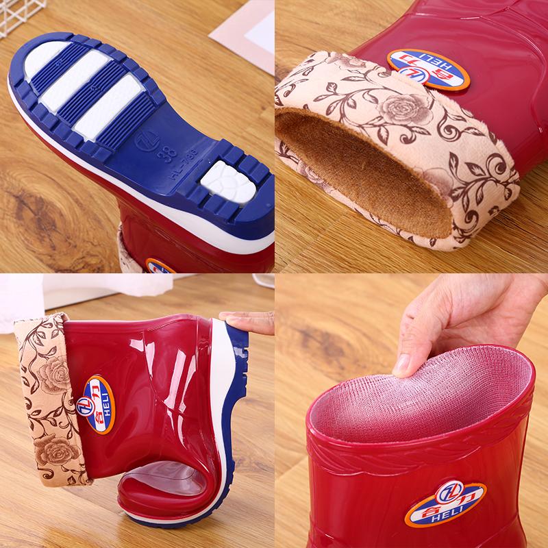 Short Rain Shoes Women's Non-slip and Wear-resistant Water Shoes Waterproof Glue Shoes Fleece Warm Water Boots Labor Protection Medium Tube Horse
