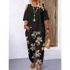Nuovo Stile Tuta Casual da Donna Stampata Larga Due Pezzi Pantaloni a Maniche Corte e Top alla Moda Off-the-shoulder