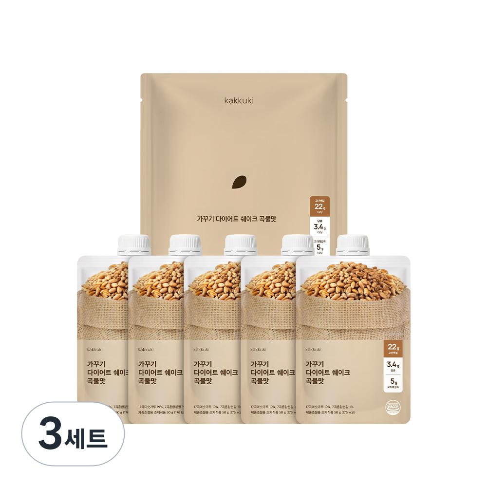 Gakkuki Diet Protein Shake (Grain Flavor) 1 Pack (5 pcs) Delicious Meal Replacement Pouch for Exercise & Workout 250g (3 | 250g 3 Sets