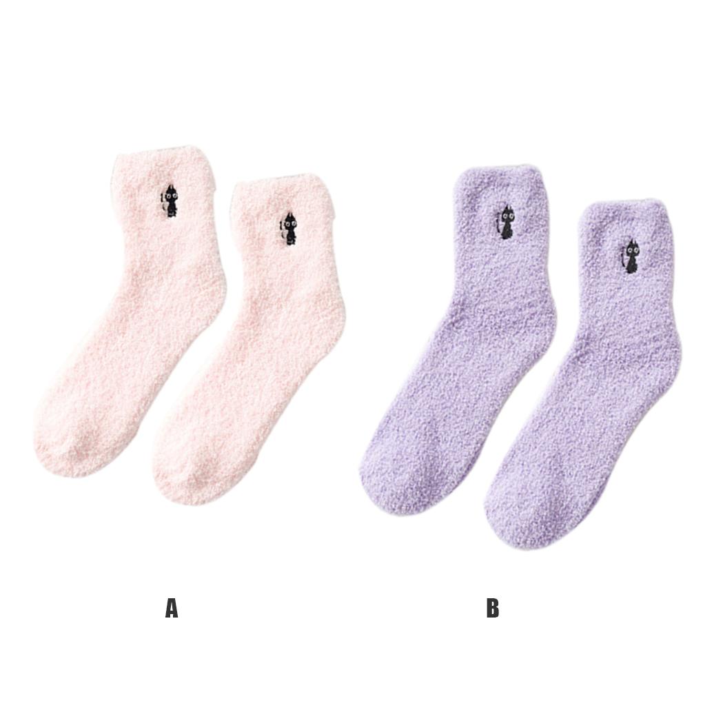 1 Pair Coral Velvet Room Animal Printed Solid Color Warm Winter Women Socks