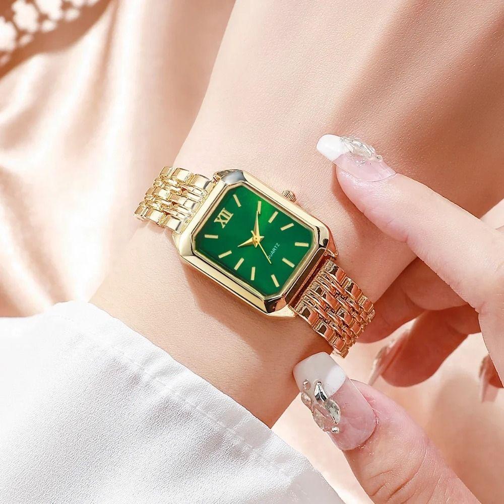 Fashion Watch and Rhinestone Bracelet Set Rectangle Ladies Wristwatches Girls Clock Festival Gift