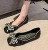 2024 Spring Woman Elegant Square Toe Sequins Kawaii Ballet Flats Designer Luxury Mary Jane Female Shoes Party Shoes